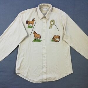 Vtg Las Olas Womens Shirt Western Horse Embroidered Tan Button Up Jeweled S